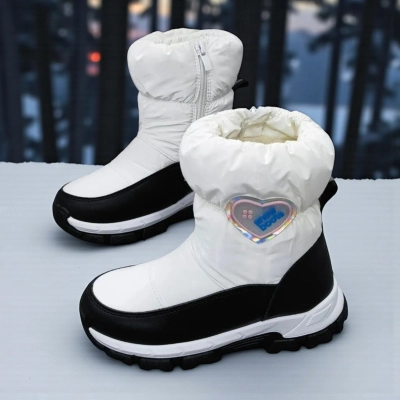 Дутики детские на зиму искусственная кожа с текстилем белые A5558-18