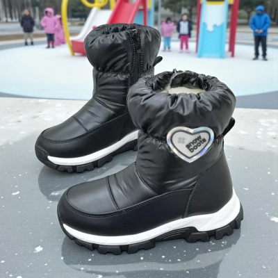 Дутики детские на зиму искусственная кожа с текстилем черные A5558-1