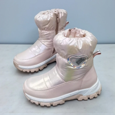 Дутики детские на зиму искусственная кожа с текстилем пудровые A5558-28