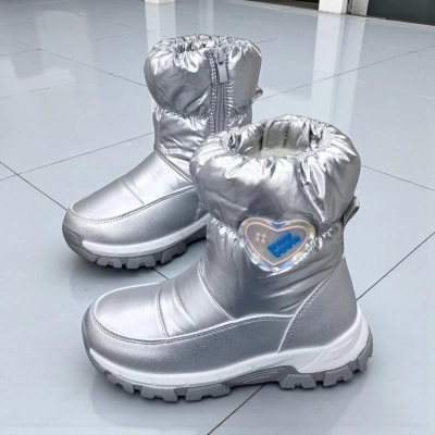 Дутики детские на зиму искусственная кожа с текстилем серебристые A5558-35