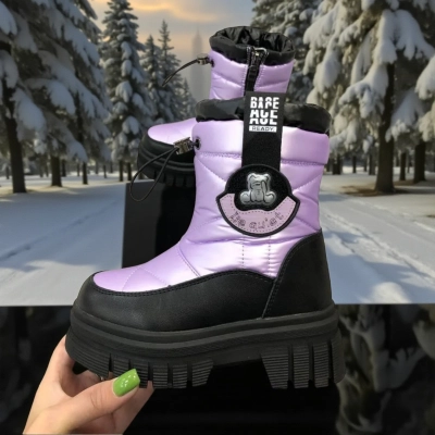 Дутики детские на зиму искусственная кожа с текстилем сиреневые B5012-17 Дутики детские на зиму искусственная кожа с текстилем сиреневые B5012-17