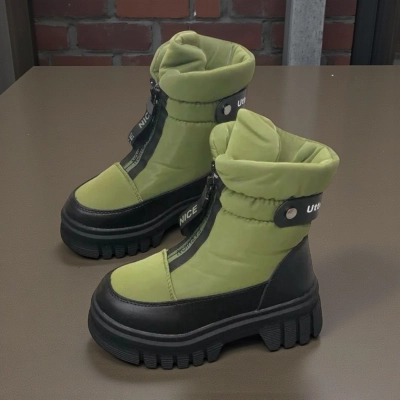 Дутики детские на зиму искусственная кожа с текстилем зеленые B5009-9 Дутики детские на зиму искусственная кожа с текстилем зеленые B5009-9