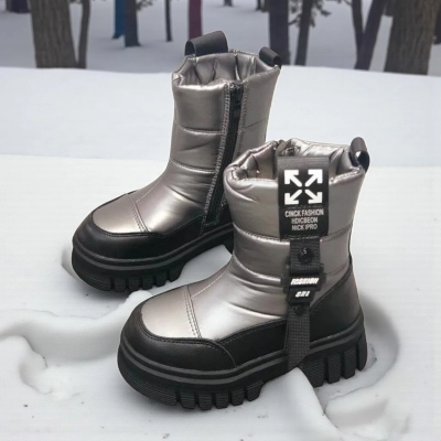 Дутики детские на зиму искусственная кожа с текстилем серебристые B5006-15 Дутики детские на зиму искусственная кожа с текстилем серебристые B5006-15