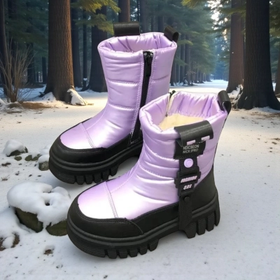 Дутики детские на зиму искусственная кожа с текстилем сиреневые B5006-17 Дутики детские на зиму искусственная кожа с текстилем сиреневые B5006-17