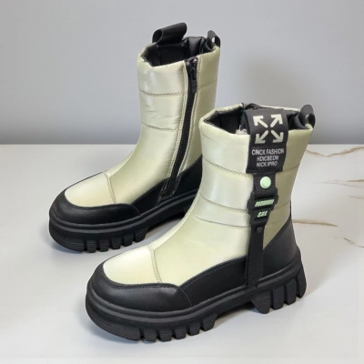 Дутики детские на зиму искусственная кожа с текстилем фисташковые A5006-16 Дутики детские на зиму искусственная кожа с текстилем фисташковые A5006-16