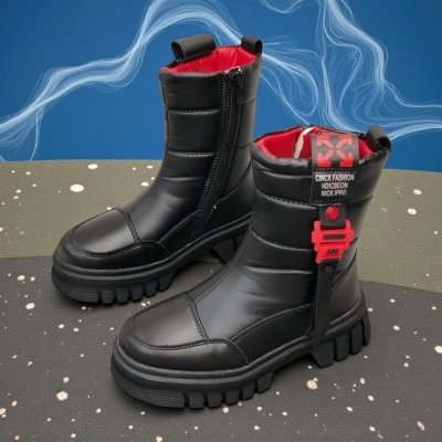 Дутики детские на зиму искусственная кожа с текстилем черные A5006-5 Дутики детские на зиму искусственная кожа с текстилем черные A5006-5