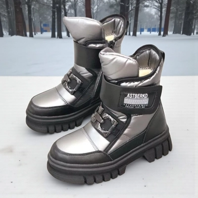 Дутики детские на зиму искусственная кожа с текстилем серые A5007-15 Дутики детские на зиму искусственная кожа с текстилем серые A5007-15