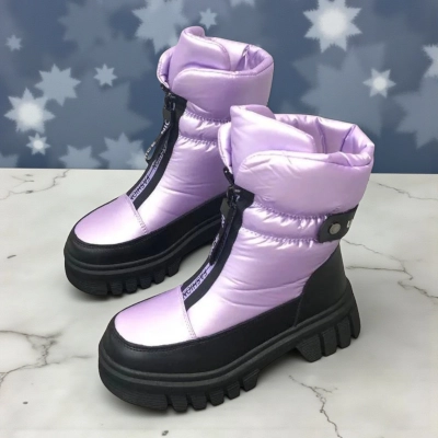 Дутики детские на зиму искусственная кожа с текстилем сиреневые A5009-17 Дутики детские на зиму искусственная кожа с текстилем сиреневые A5009-17