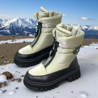 Дутики детские на зиму искусственная кожа с текстилем фисташковые A5009-16 Дутики детские на зиму искусственная кожа с текстилем фисташковые A5009-16