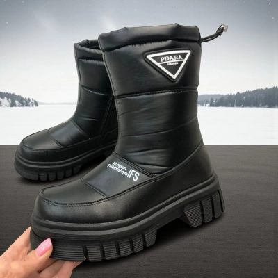 Дутики детские на зиму искусственная кожа с текстилем черные A5011-1 Дутики детские на зиму искусственная кожа с текстилем черные A5011-1