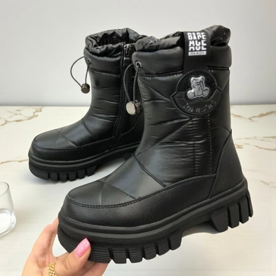 Дутики детские на зиму искусственная кожа с текстилем черные A5012-1 Дутики детские на зиму искусственная кожа с текстилем черные A5012-1