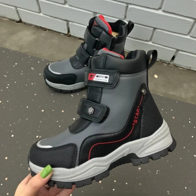 Ботинки детские на зиму искусственная кожа серые A6658-5 Ботинки детские на зиму искусственная кожа серые A6658-5