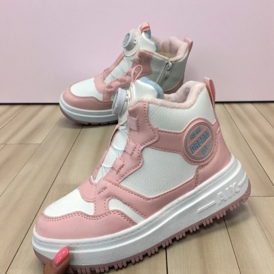 Кроссовки детские на зиму искусственная кожа белые с розовым A7187-13 Кроссовки детские на зиму искусственная кожа белые с розовым A7187-13