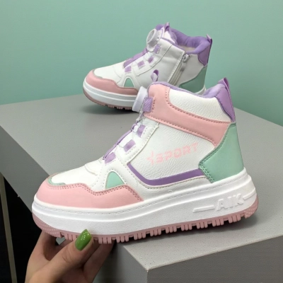 Кроссовки детские на зиму искусственная кожа белые с розовым A7186-13 Кроссовки детские на зиму искусственная кожа белые с розовым A7186-13