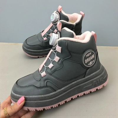 Кроссовки детские на зиму искусственная кожа серые A7187-15 Кроссовки детские на зиму искусственная кожа серые A7187-15