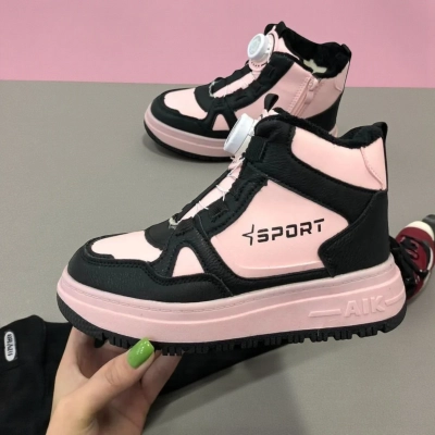 Кроссовки детские на зиму искусственная кожа розовые с черным A7186-33 Кроссовки детские на зиму искусственная кожа розовые с черным A7186-33