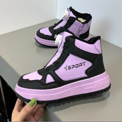 Кроссовки детские на зиму искусственная кожа сиреневые с черным A7186-39 Кроссовки детские на зиму искусственная кожа сиреневые с черным A7186-39