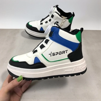 Кроссовки детские на зиму искусственная кожа белые с черным A7186-10 Кроссовки детские на зиму искусственная кожа белые с черным A7186-10