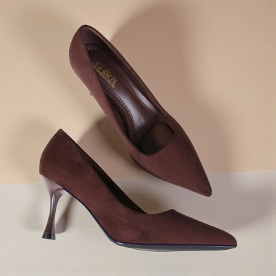 Туфли женские лодочки GUOQISONG G&S искусственная замша шоколадные QS7-14