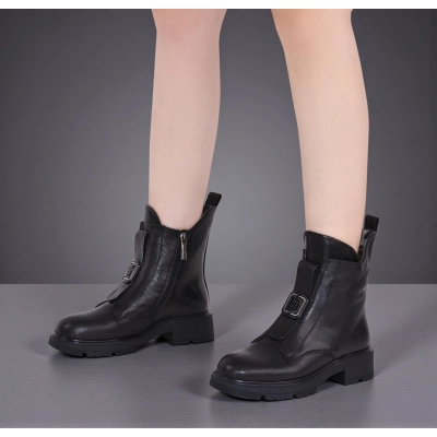 Полусапоги женски зимние натуральная кожа черные W281-1