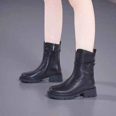 Полусапоги женски зимние натуральная кожа черные W289-1