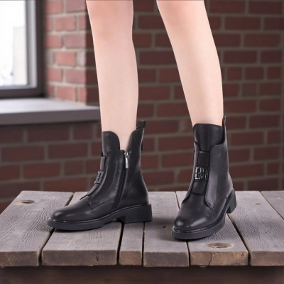 Полусапоги женски зимние натуральная кожа черные W313-1