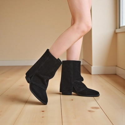 Полусапоги женски зимние натуральная замша черные YM035-1