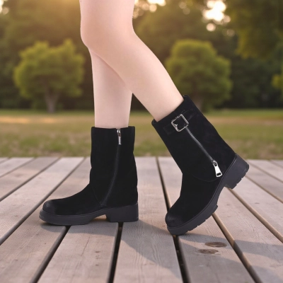 Полусапоги женски зимние натуральная замша черные W256-2