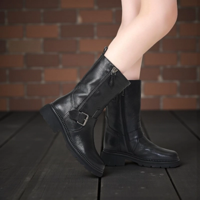 Полусапоги женски зимние натуральная кожа черные GM113-1