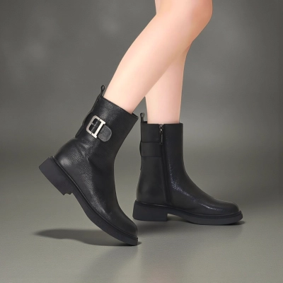 Полусапоги женски зимние натуральная кожа черные GM146-1