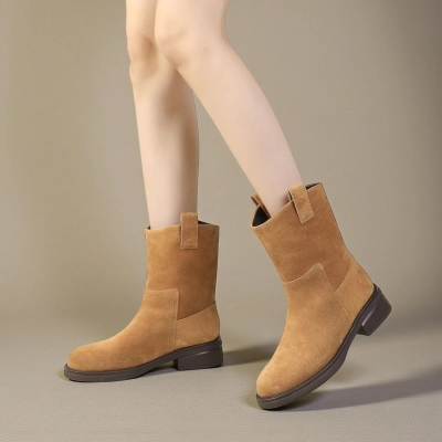 Полусапоги женски зимние натуральная замша коричневые YM038-4