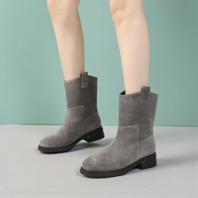 Полусапоги женски зимние натуральная замша серые YM038-3