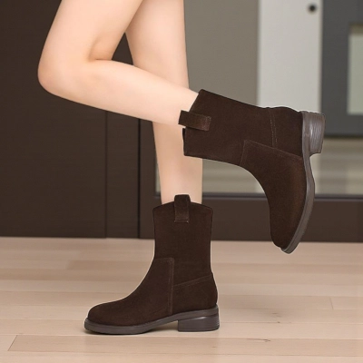 Полусапоги женски зимние натуральная замша шоколадные YM038-2