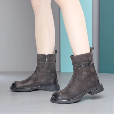 Полусапоги женски зимние натуральная замша коричневые W328-2