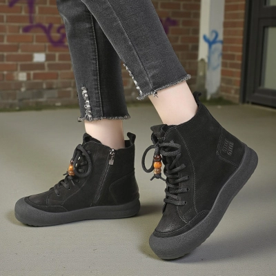 Зимние женские ботинки модели YM200-2 изготовленные из черной натуральной кожи