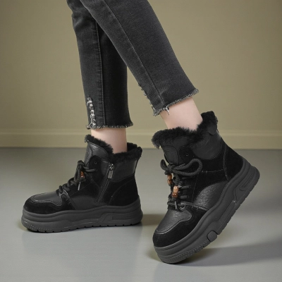 Женские зимние ботинки YM127-1 черного цвета выполненные из натуральной кожи и замши Женские зимние ботинки YM127-1 черного цвета выполненные из натуральной кожи и замши