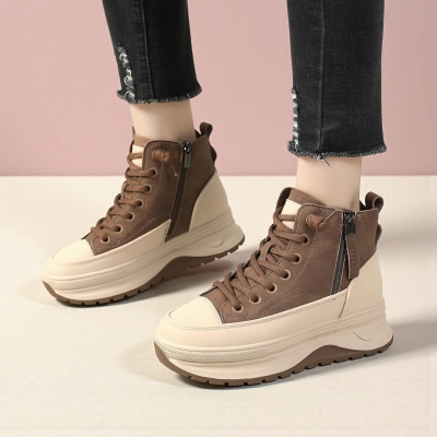 Зимние женские кроссовки YM130-2 коричневого цвета из натуральной кожи Зимние женские кроссовки YM130-2 коричневого цвета из натуральной кожи