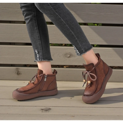 Зимние женские ботинки малыши YM054-7XM артикула коричневого цвета выполнены из натуральной кожи