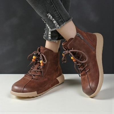 Женские зимние ботинки модели YM081-3 натуральная кожа коричневые