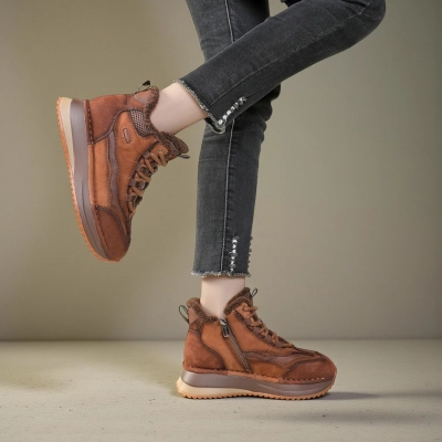 Зимние женские кроссовки YM072-3 коричневого цвета из натуральной кожи Зимние женские кроссовки YM072-3 коричневого цвета из натуральной кожи