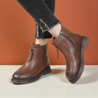 Женские зимние ботинки модели YM124-2 натуральная кожа коричневые