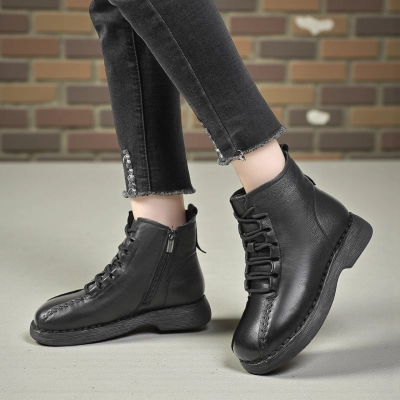Женские зимние ботинки модели YM190-1 натуральная кожа черные