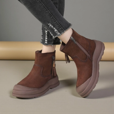 Женские зимние ботинки модели YM099-2 натуральная кожа коричневые