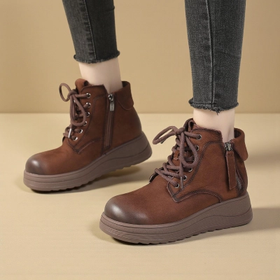 Женские зимние ботинки модели YM104-2 натуральная кожа коричневые