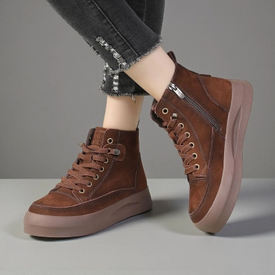 Женские зимние ботинки модели YM053-5 натуральная кожа коричневые