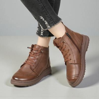 Женские зимние ботинки модели YM121-2 натуральная кожа коричневые