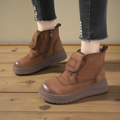 Женские зимние ботинки модели YM103-3 натуральная кожа коричневые