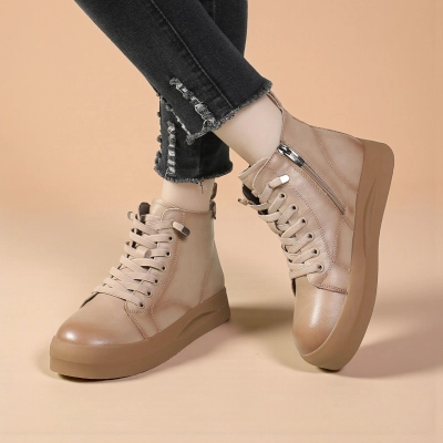 Женские зимние ботинки модели YM125-3 натуральная кожа бежевые