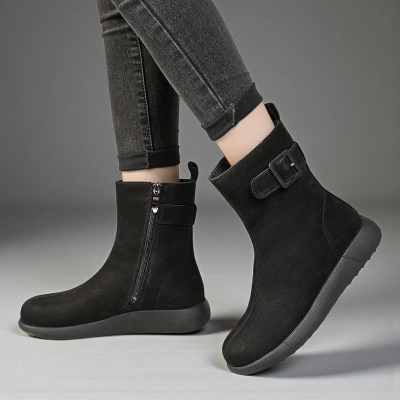 Женские зимние полусапоги модели YM074-2 натуральная кожа черные