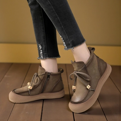 Женские зимние ботинки модели YM054-6 натуральная кожа хаки